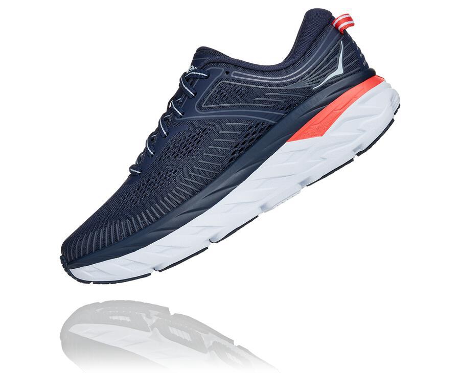 Hoka Australia One One Bondi 7 - Womens Running Shoes Navy/White - QPEBS-9430